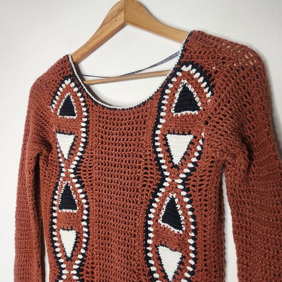 Volcoms Womens Small Orange Crochet Swim Cover Top Low Cut Back Dress - Picture 3 of 7